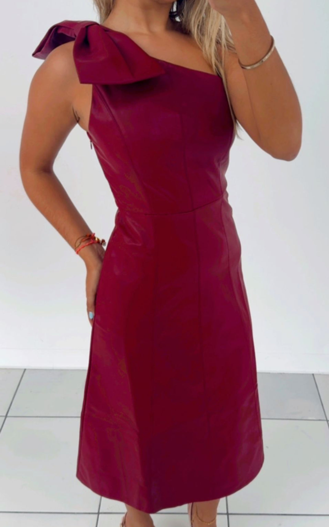 Wine leather dress